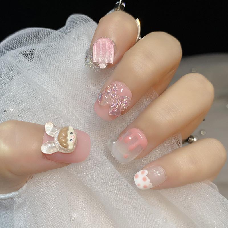 

High Nail Grade Patch Finished Product Rabbit Ice Cream Decoration Nails Wearing XS