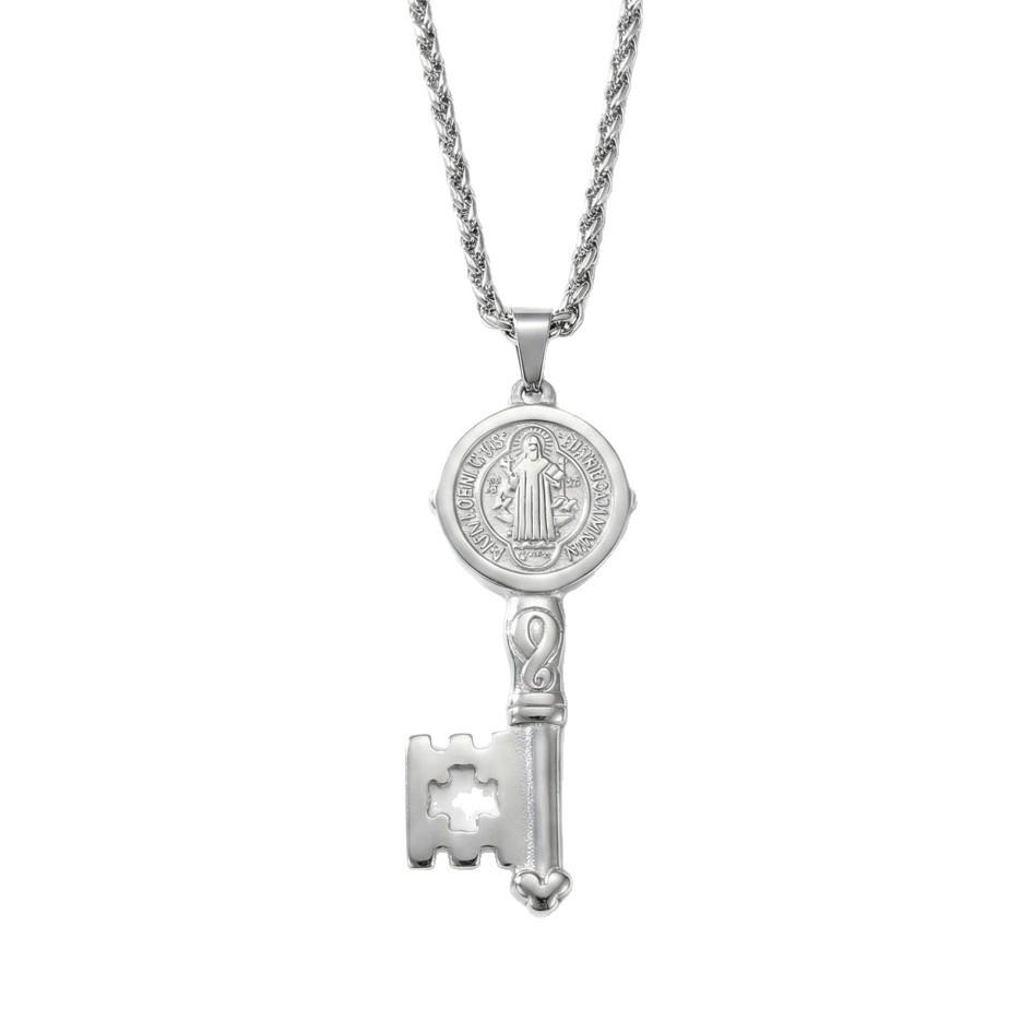 European American Punk Retro Titanium Steel Saint Santiago Key Necklace Pendant