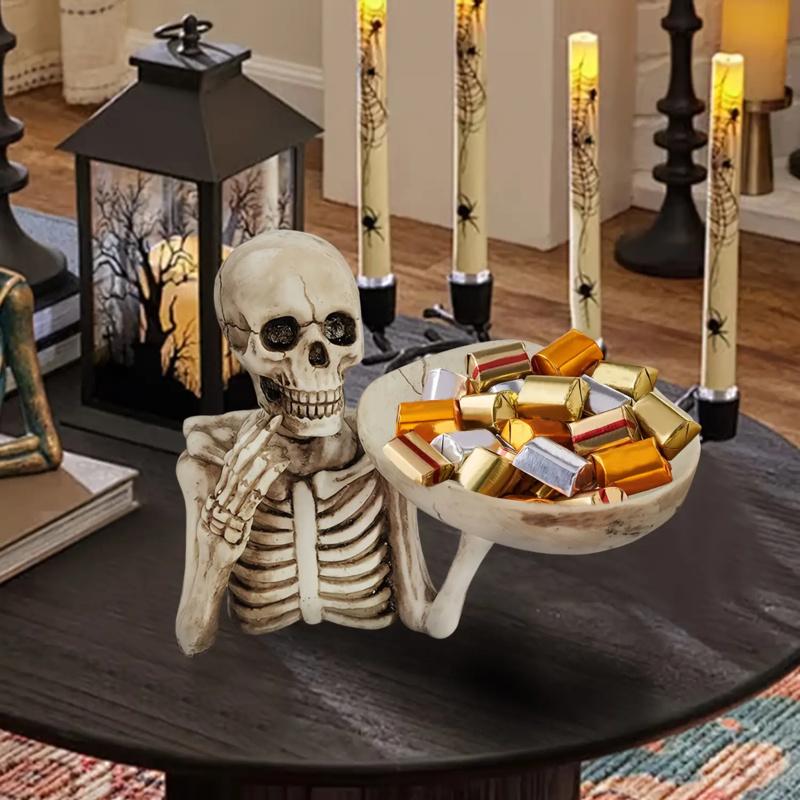 1pc Resin Skull Tray Decorative Ornament - Versatile Indoor/Outdoor Halloween Decoration,Creative Room Accent, Ideal Holiday Gif