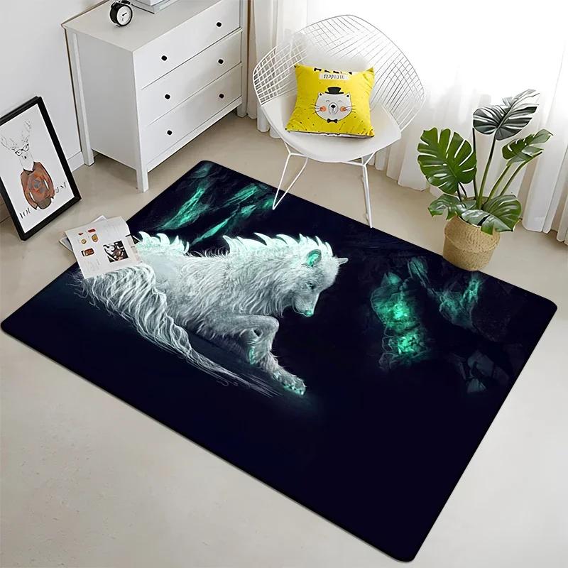 Wolf and Moon Pattern Carpet for Living Room Bedroom Home Decor Non-Slip Sofa Coffee Table Large Area Rug Soft Yoga Floor Mat