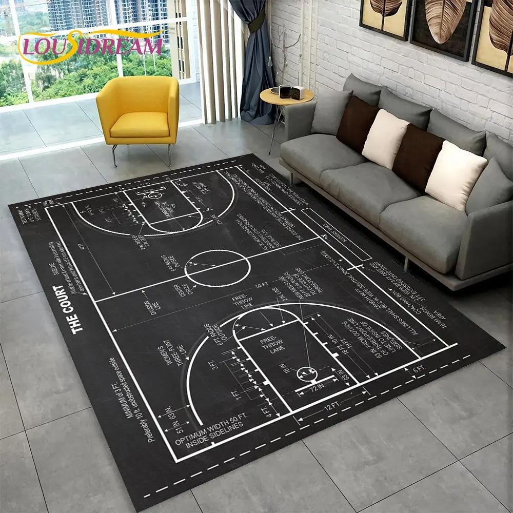 3D Basketball Cour Cartoon Area Rug Large,Carpet Rug for Living Room Bedroom Sofa Playroom Doormat Decor,Kids Non-slip Floor Mat