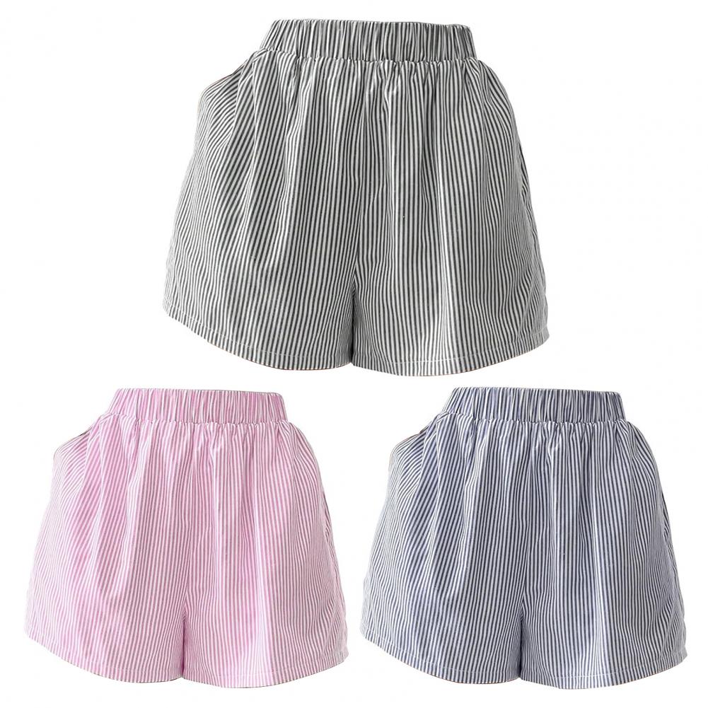 Sommer-Shorts für Damen, gestreifter Druck, hohe elastische Taille, Pyjama-Shorts, Homewear, Strand-Shorts, lässige Schlaf-Shorts