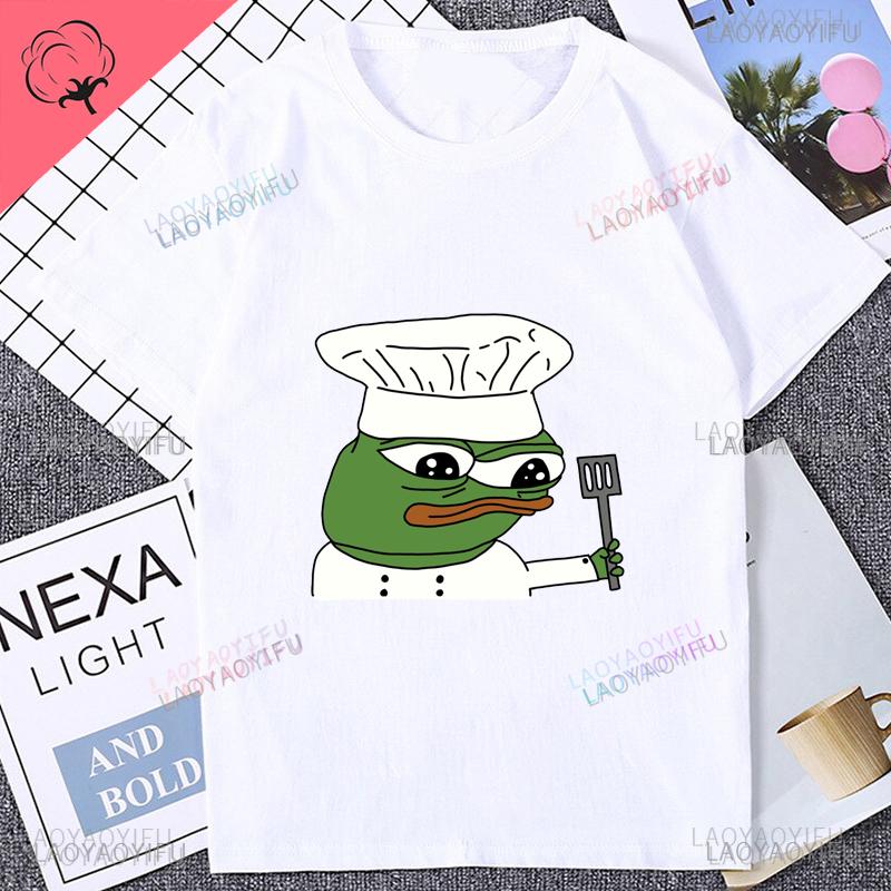 Fun Cartoon Pepe Frog Emote Graphic Print Casual Harajuku Fashion Street Wear Trend Summer Men Women Universal Crewneck Tshirt