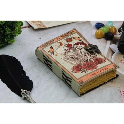 Book of Spells Grimoire Printed Journal The Lovers Tarot Notebook Spiral Gothic Notebook Skull Lover Antique Journals Gifts for Men or Women