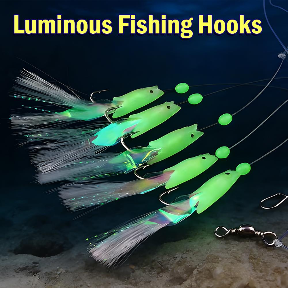 5Pcs/Set Fishing Bait Rigs Sabiki Rigs with Luminous Beads and High Carbon Hooks for Fresh Saltwater Fishing
