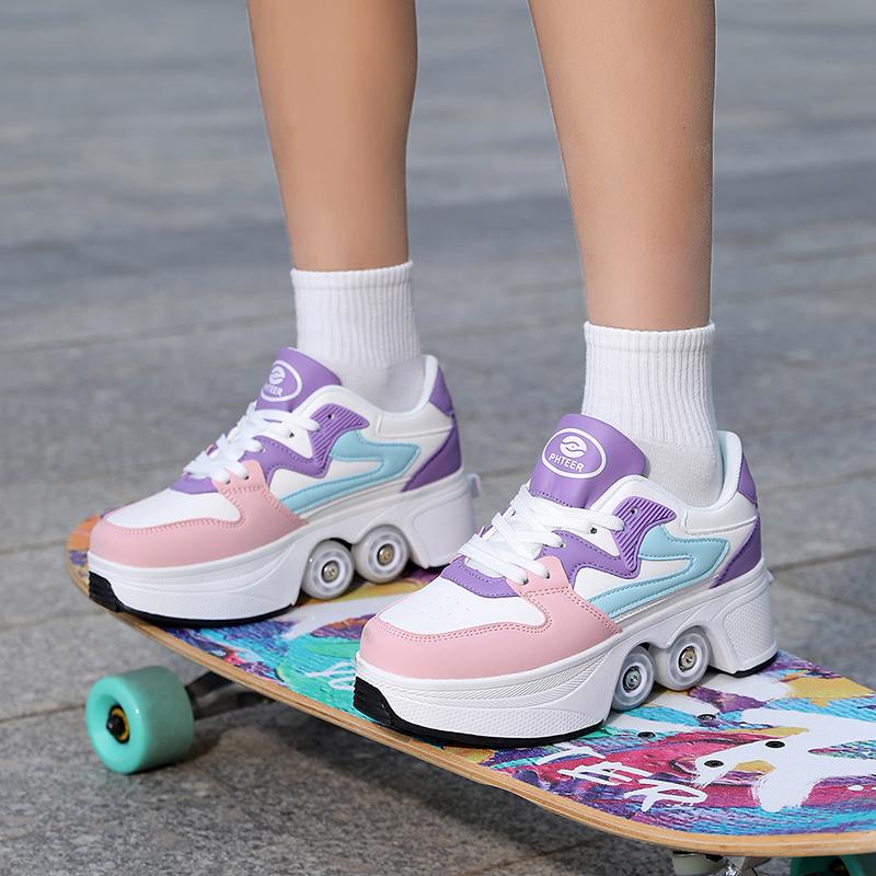 Scarpe da Ginnastica con Ruote Bambino / Bambina Scarpe con Ruote Deformabili Scarpe Pattini a Rotelle Scarpa da Skate Bambina Scarpe da Skate Bambino