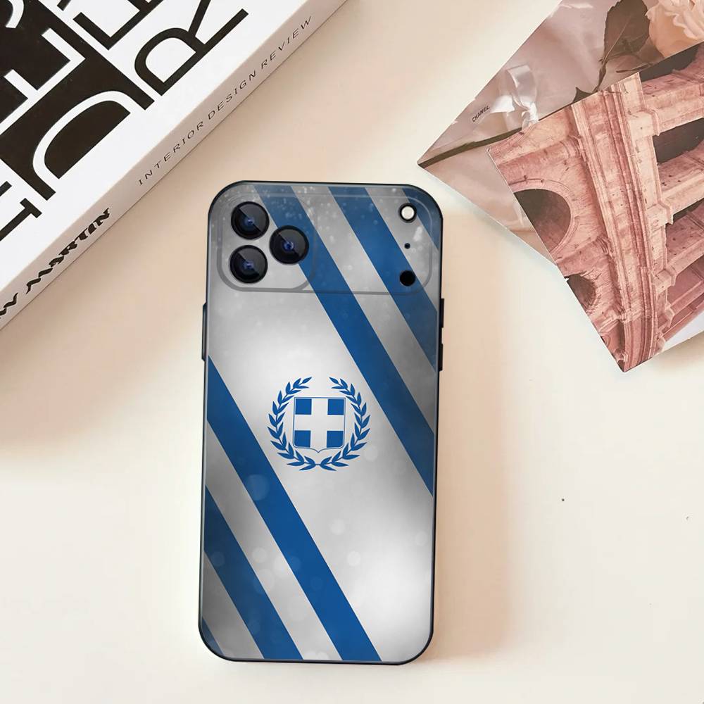 

Greek Greece Flag Map For iPhone 17,16,15,14,13,12,11,Pro,Max,Plus,E,SE4,Air,Mini Black Soft Cover Phone Case iPhone14promax