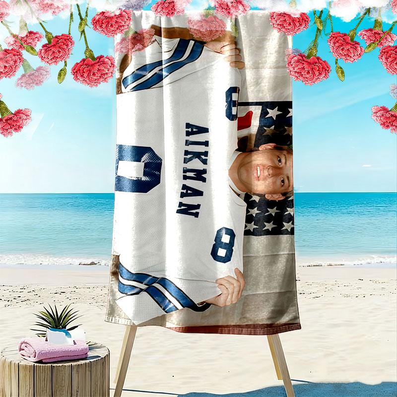 Troy Aikman Print Beach Towel, Large Soft Quick Dry Towel for Beach Camping Swimming