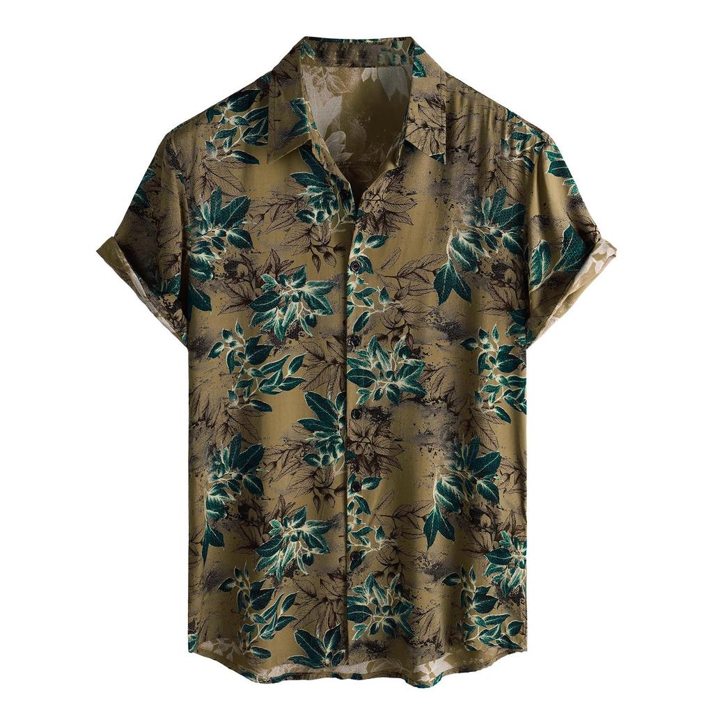 Men's Short Sleeved Shirt, Daily Fashion Printed Button Top, Chest Pocket Cardigan