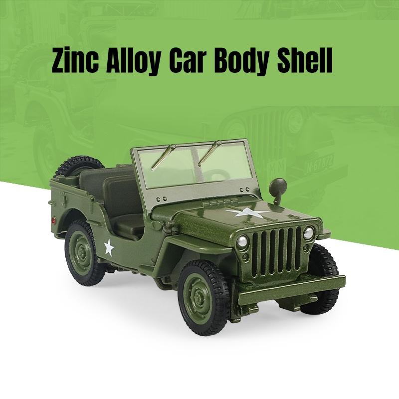 1/43 Scale JEEP WILLYS Military Army Vehicle Miniature Model Zinc Alloy Toy Car Free Wheels Diecast Metal Collection Gift for Kids
