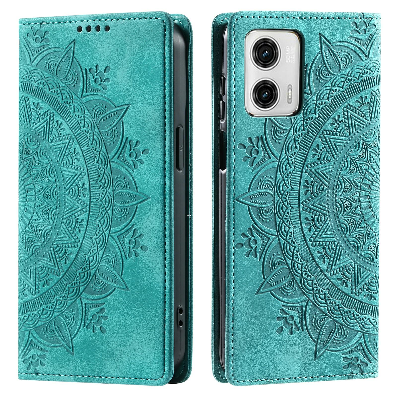 

Style 010 For Motorola Edge 50 Fusion 5G Case Leather Mandala Phone Cover Magnetic Closing Mint Green