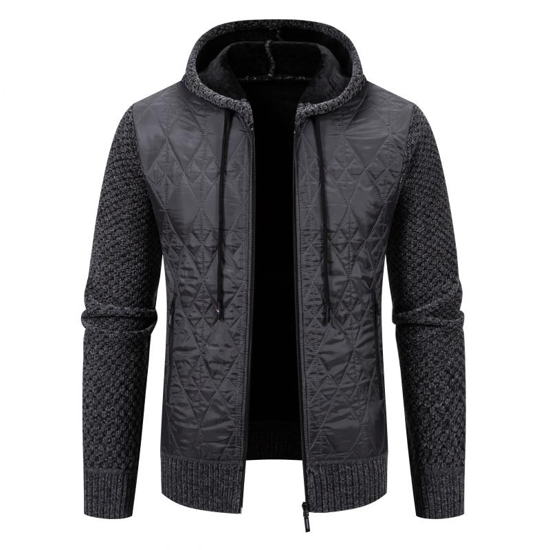 New Autumn Winter Men's Hooded Knit Cardigan Men Thick Fashion Patchwork Knitted Sweatercoat Mens Warm Casual Sweater Jackets