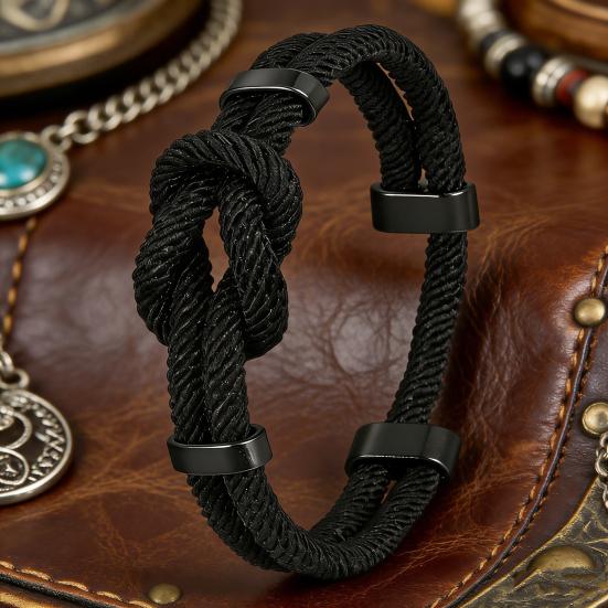 Yousheng Adjustable Men Rope Bracelet Infinity Knot Bracelet Simple Black Rope Bracelet with Card Gift for Husband Boyfriend Brother