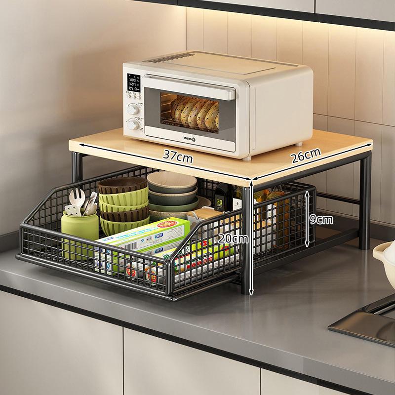 Countertop Microwave Oven Rack with Drawer for Kitchen Appliances