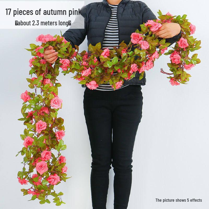 HUAZHENMIAN Artificial Pink Rose Garland
