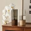 10x25cm Minimalist Flower Vase with Wooden Base PET Transparent Cylinder Vase Living Room Decoration
