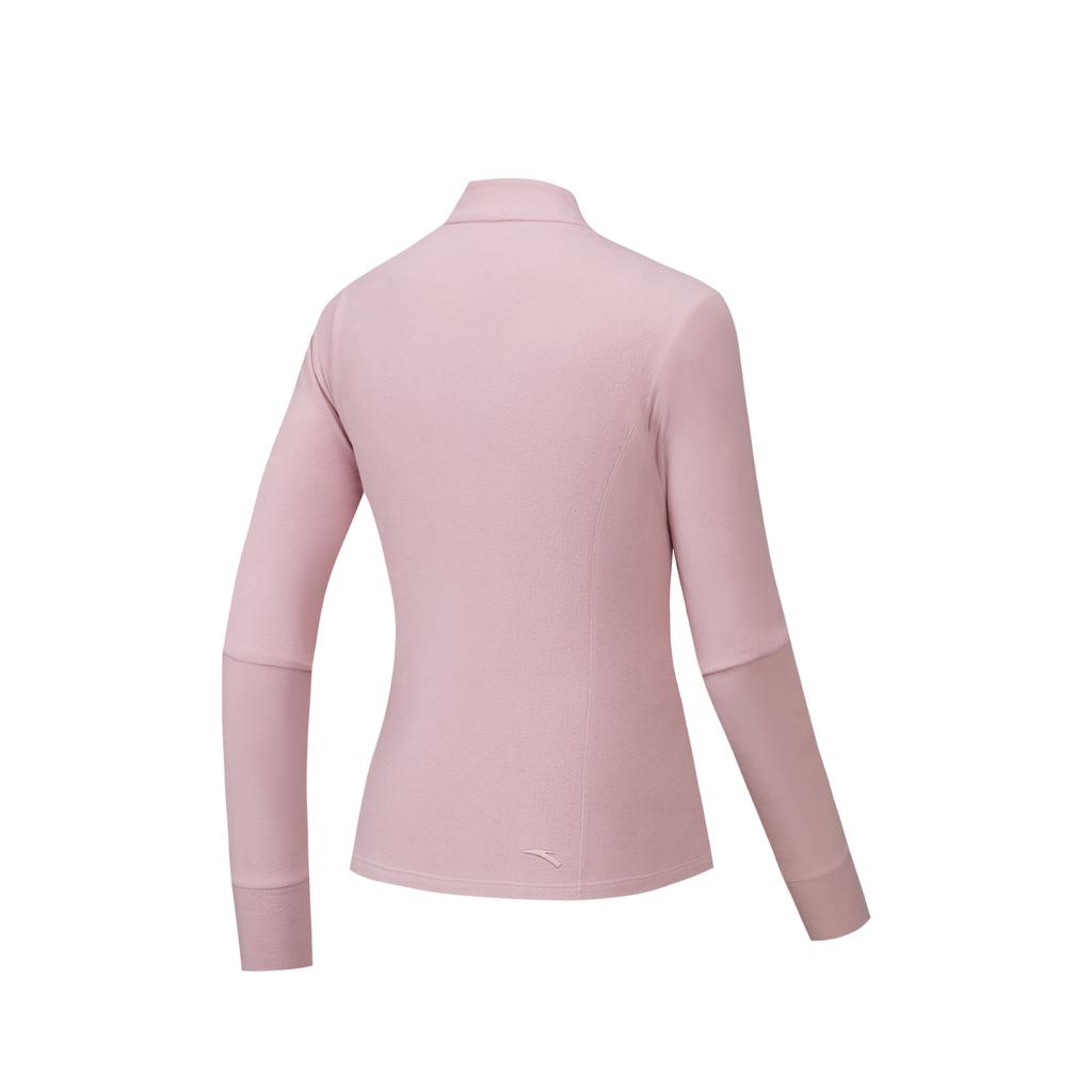 Anta Outdoor Series Comfortable Casual Versatile Slim Fit Base Layer Half Zip Fleece Long Sleeve Women Tops Soft-Pink 962546401-2
