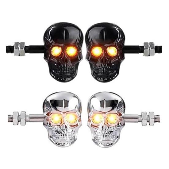 Skull Head LED Amber Turn Signal Universal 10mm Screw Blinkers Motorcycle Indicator Light for 12V Cruiser Chopper Scooter Dirt Bike
