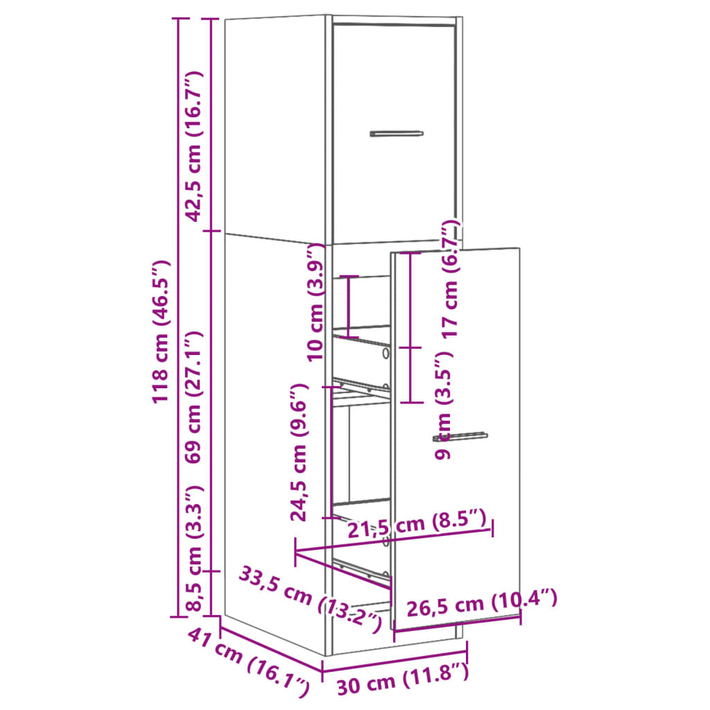 Apothecary Cabinet Black 30 X 41 X 118 Cm Particleboard
