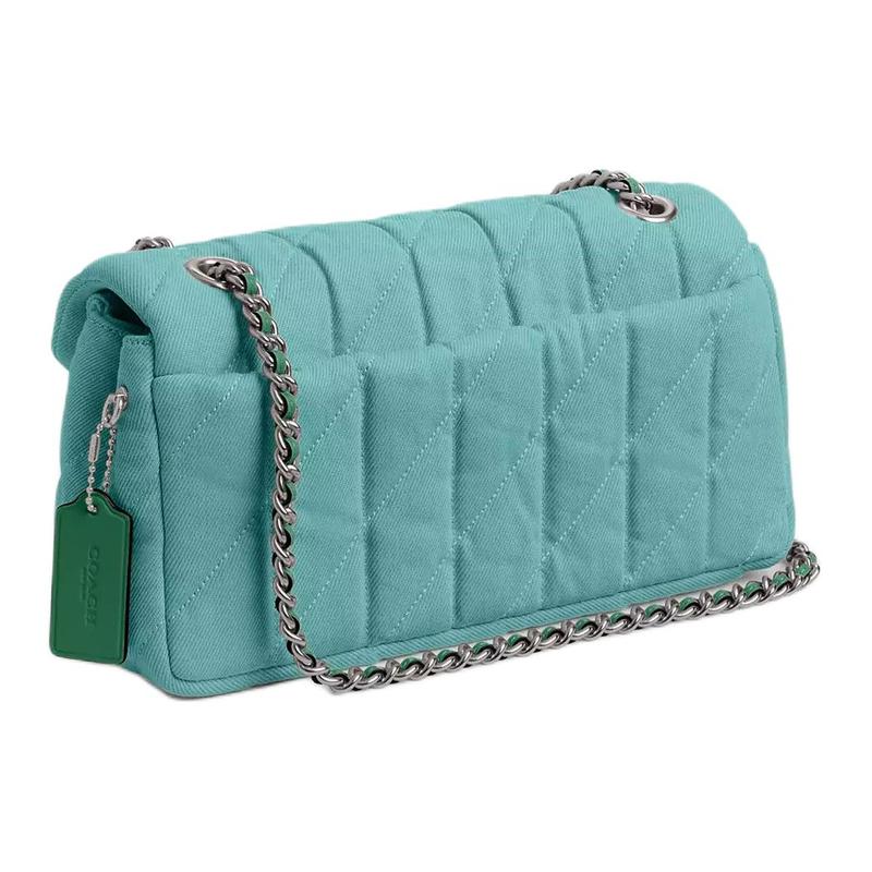 Coach Borsa a Spalla Trapuntata in Denim Tabby 26 Logo Classico Media da Donna Blu