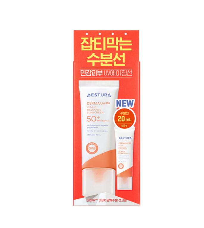 [NOUVEAU] AESTURA DermaUV365 Écran Solaire Éclat Vita-C 40ml + 20ml | Éclaircissant + Hydratation | SPF50+