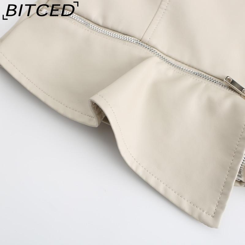 BITCED Studded Fashion Stand Collar Leather Jacket for Women - Solid Colour Spring/Autumn Outerwear - Studded Leather Jacket