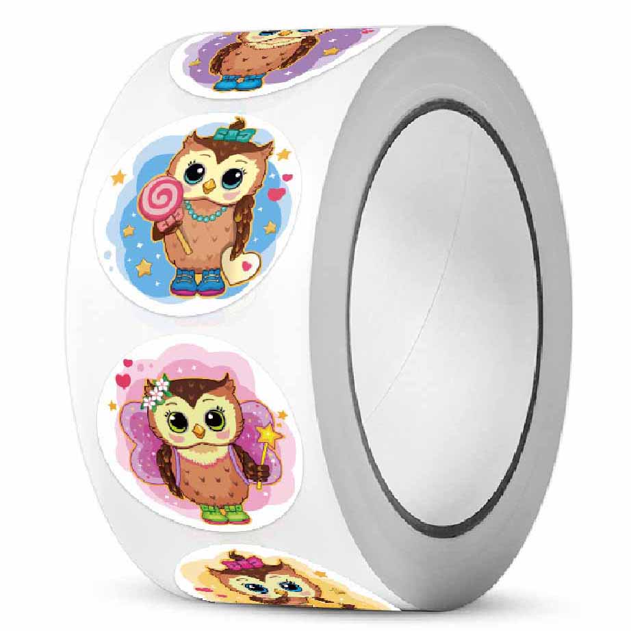 500Pcs/Roll Cartoon Cute Owl Reward Stickers,4 Designs Happy Term Begins Season 2.5cm/1.0in For Game Gift Envelope Seal Labels