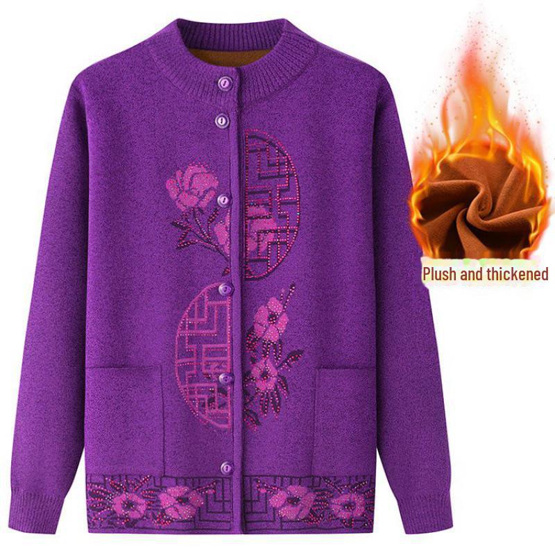 

Женский зимний кардиган Plus Velvet – теплый вязаный свитер для людей среднего и пожилого возраста 5XL [150-160 kg]