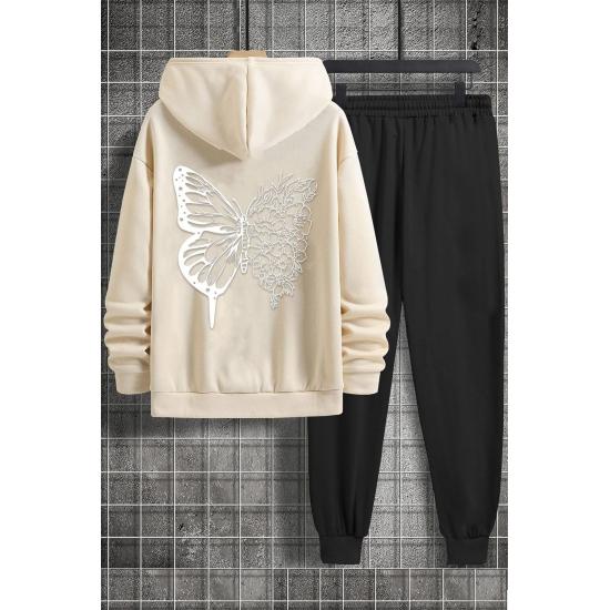 Set de trening cu glugă unisex cu imprimeu la spate fluturi