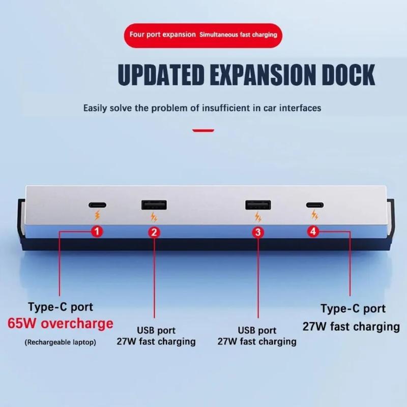 Car Fast Charging USB Shunt Hub Ports for Car 3+ Highland Center Console Docking Station Type C Data Transfer Adapter