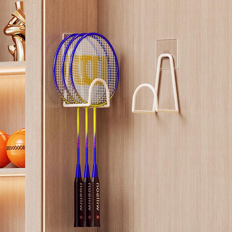 Wall Mounted Badminton Racket Holder Punch Free With Ball Hanger 3-Slots Storage Rack For Tennis Pickleball Ping Pong Paddle