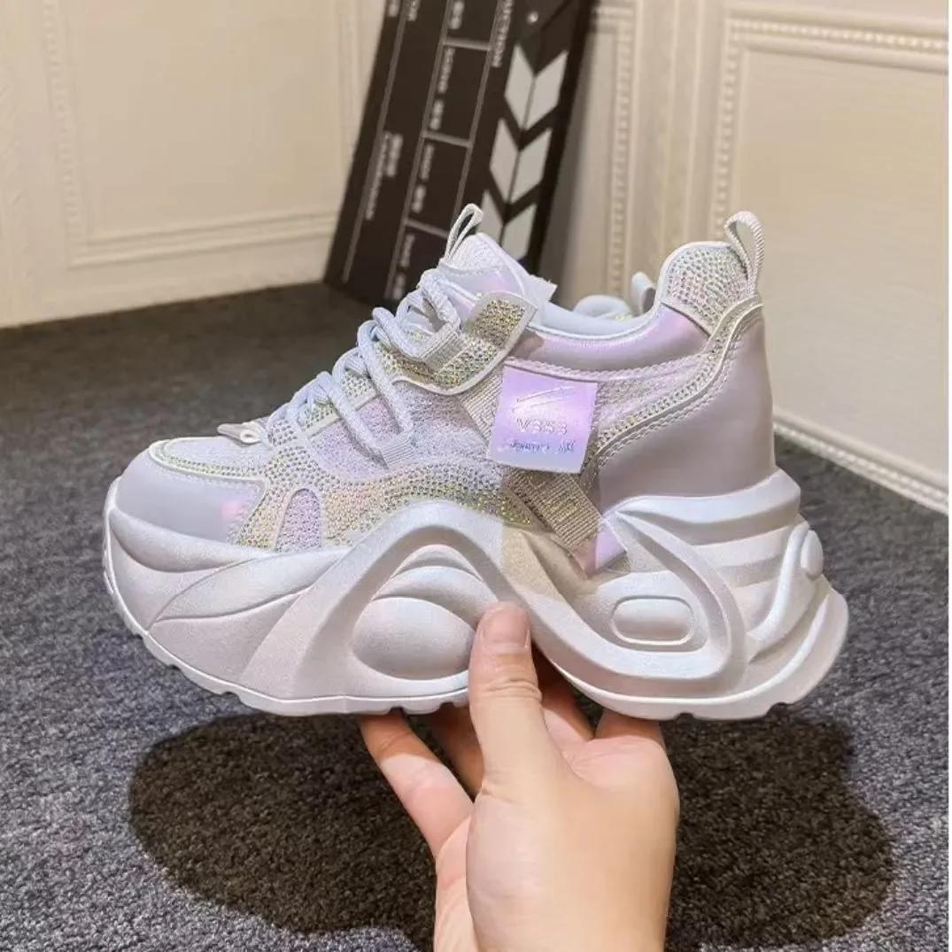 

Модная повседневная обувь для женщин 2025 сетчатая дышащая летняя обувь со стразами для спорта 40