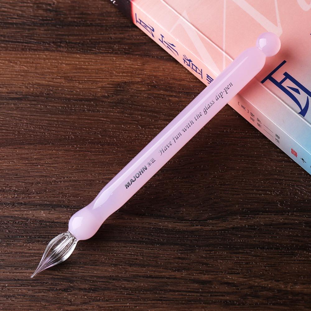Handmade Glass Dip Pen Crystal Glass Smooth Signature Pen 0.5mm Multifunctional Dip Ink Pen for Writing Drawing Calligraphy розовый