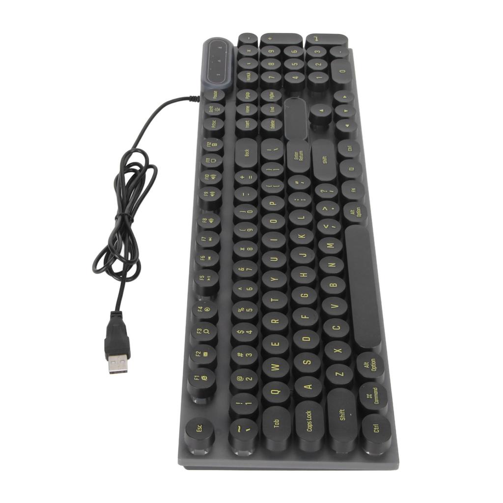 Gaming Keyboard USB Round 104 Keys Breathing Backlit Ergonomic Waterproof Wired Keyboard for