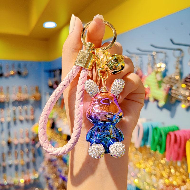 Portachiavi Coniglio Cartone Animato Galvanizzato Strass Femminile Gradiente Coniglietto Studente Ciondolo Borsa Scuola Portachiavi