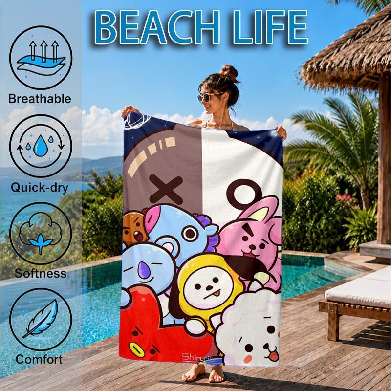 Colorful Cartoon Kpop Beach Towel, Microfiber Beach Towel, Perfect For Pool, Beach, Travel, Home Decor Beach Party Fan Gifts