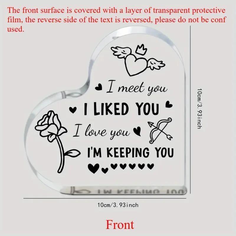 2D Flat I Love You Acrylic Heart-shaped Desktop Decoration Plaque, Home Decor Plaque Hanging Wall Art Decorative Garden Decoration for Room Door Signs