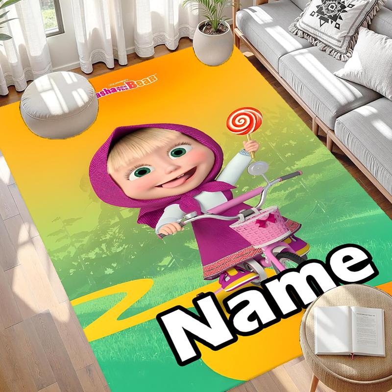 Custom Name Personalized Masha and The Bear Print Carpet, Versatile Home Decor Rug, for Playroom, Apartment, Balcony, Entryway, Hallway Gift