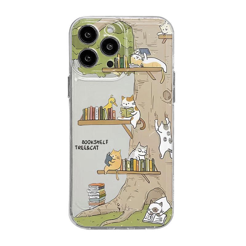 Tree Cat Reading Book Full Coverage Case for iPhone 16Pro Max/15/14/13/12/11, Drop-Proof Xsm