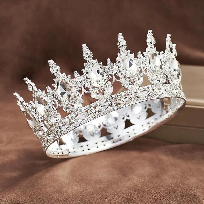 Luxury Color Baroque Queen Crown Colorful Sparkly Rhinestone Wedding Crown Bride Princess Full Round Tiaras Headband Headpieces