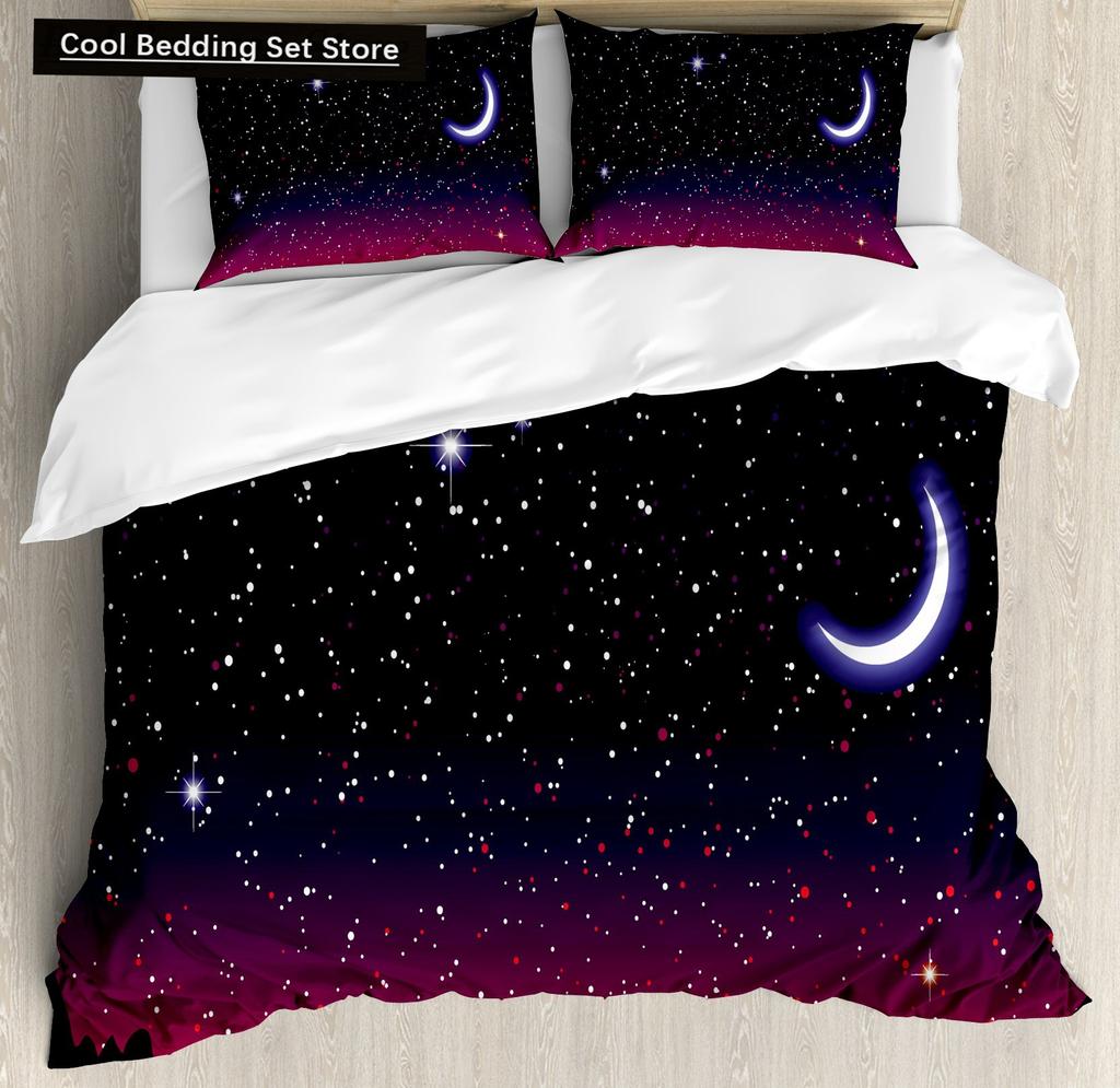 Starry Sky King Queen Duvet Cover Colorful Galaxy Bedding Set Outer Space 2/3pcs Quilt Cover Glitter Polyester Comforter Cover