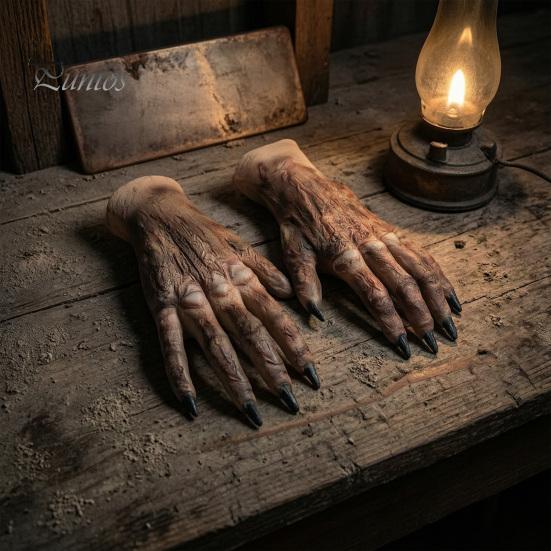 Detailed Zombie Hands 1 Pair Halloween Costume Gloves for Adults Kids, Horror Accessories Gloves, Latex Scary Ghost Hand Cosplay Accessory Masquerade