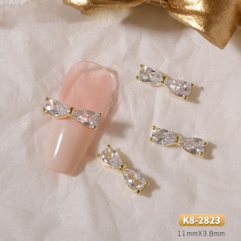 3D Bows Nail Art Charms Rhinestones Bows Charms Pearl Bowknot Nail Accessory 3D Alloy Nail Art Decoration for Women Girl