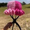 Handmade Knit Bucket Hat for Woman Weaving Ruffled Brim Bucket Hat Adult Teens Winter Cycling Fisherman Hat