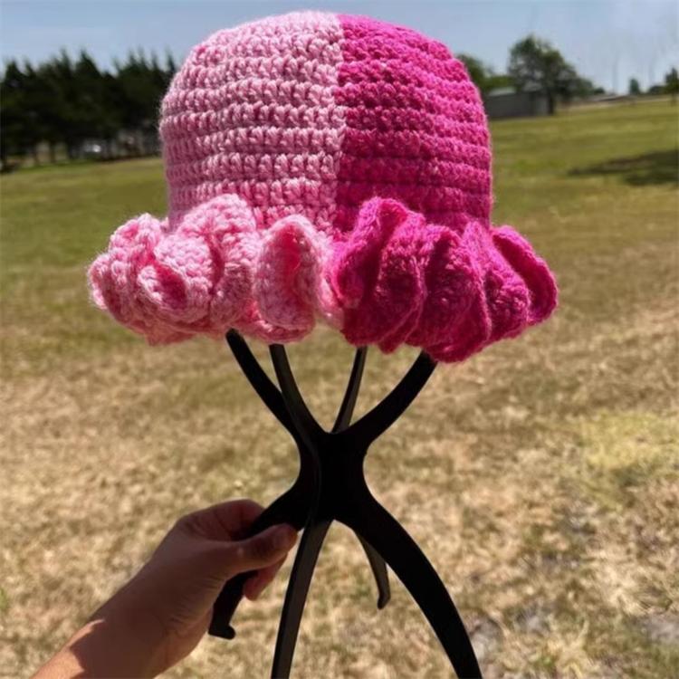 Handmade Knit Bucket Hat for Woman Weaving Ruffled Brim Bucket Hat Adult Teens Winter Cycling Fisherman Hat