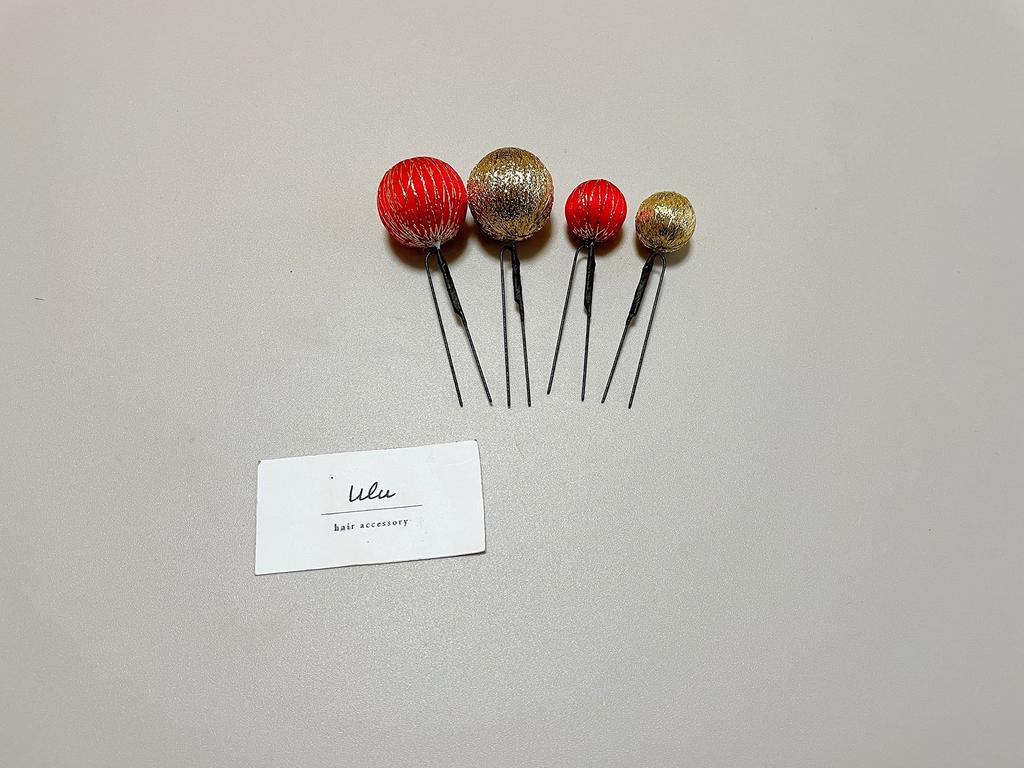 Japanese Traditional Clothing, Coming-of-Age Ceremony, Hair Ornament, Red Gold Ball Kanzashi, Graduation Ceremony, Wedding, Shichi-Go-San, Headpiece,