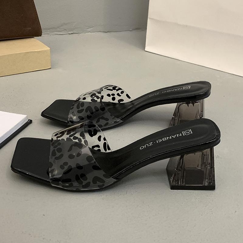 Large Size Thick-heeled Cool Slippers for Women's Outer Wear Summer New Fashion Printed Open-toed High-heeled Slippers