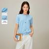 INMAN Ice Silk Color-block Short-Sleeve Knit Cardigan
