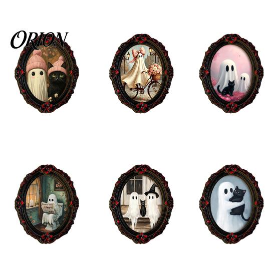 Spooky Pumpkin Wall Decals Halloween Dark Style Refrigerator Magnet, Retro Gothic Oval Photo Magnets Frame Decorative Magnetic Sticker for Metal