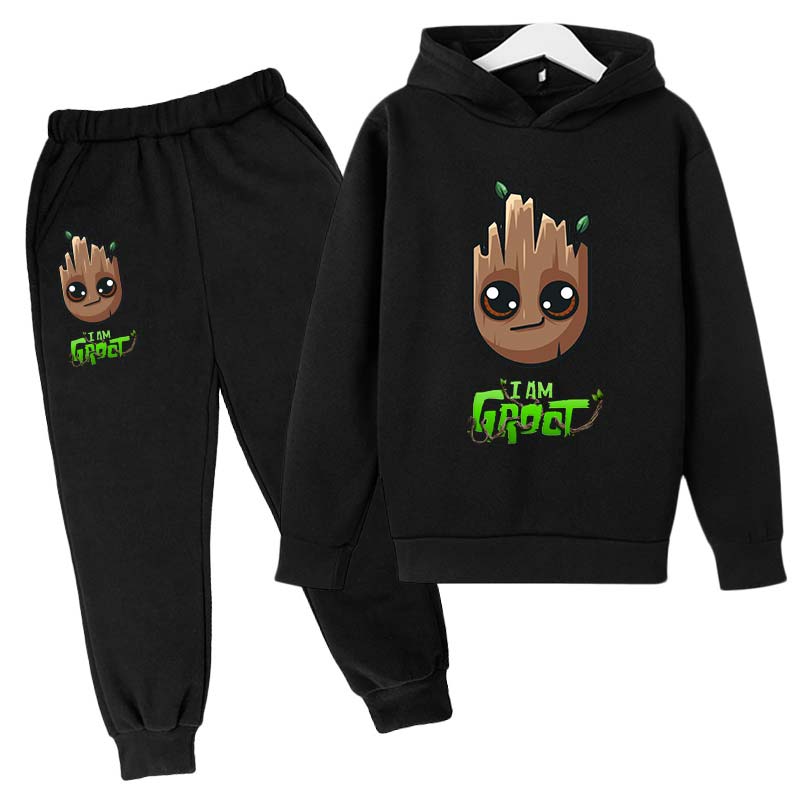 Marvel Hoodies for Boys Girls Cartoon Groot Hooded Pant Set Kids Cosplay Anime Pullover Sweatshirt Children Clothes 4-14Y